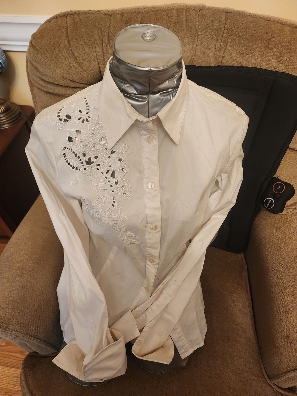 White Embroidered Women's Button-Down Shirt